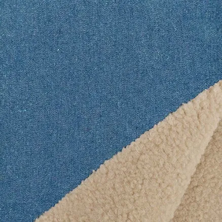 Denimstoff med pels 150cm 007 - Blå
